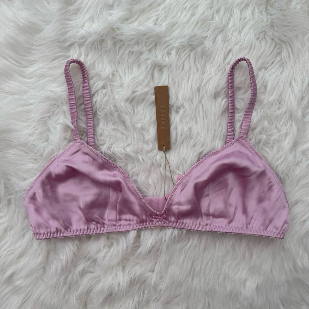 Skims Woven Shine Sleep Bralette Pink Rose Size Large